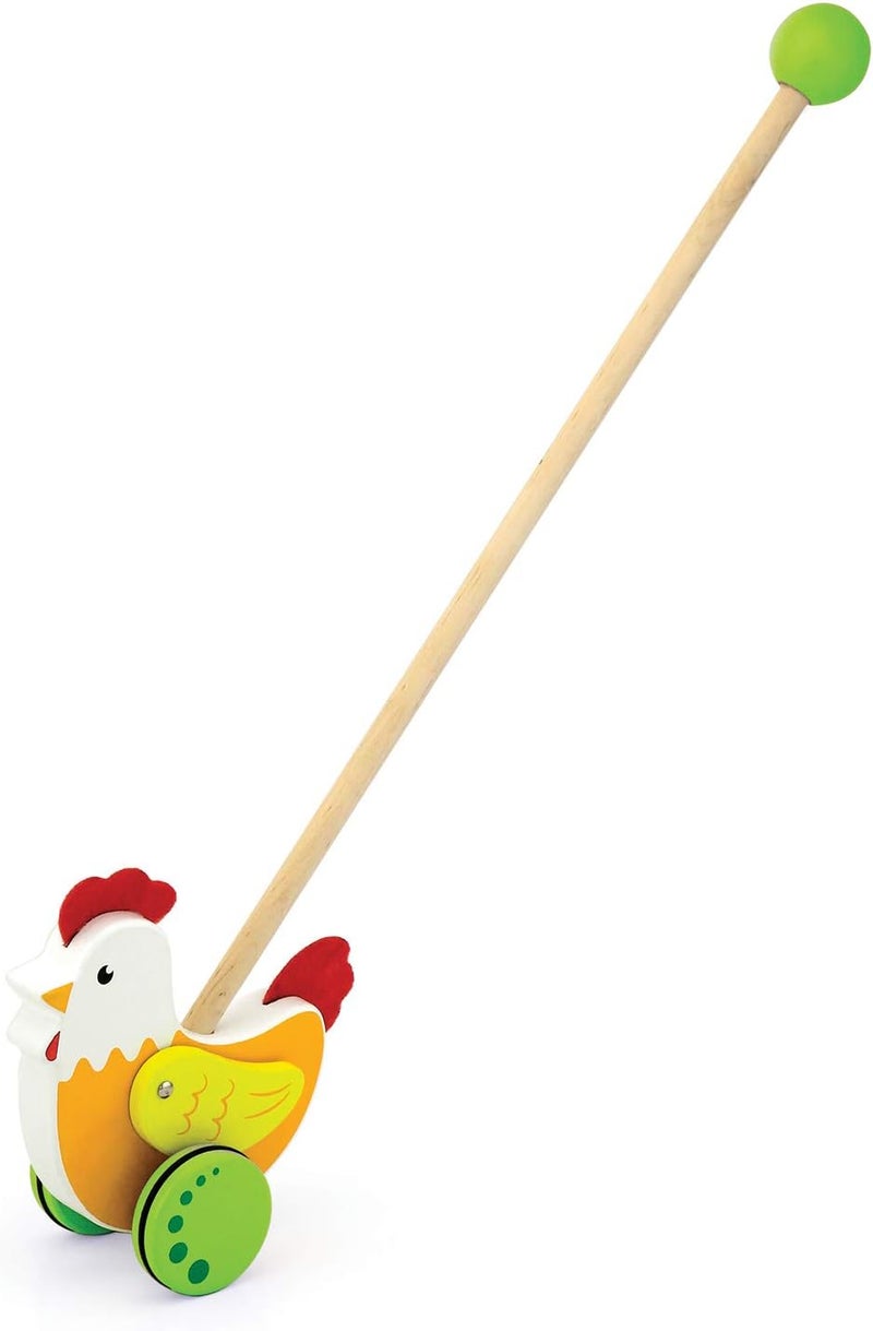 VIGA Early Development and Activity Push and Pull Along Toy Rooster for Kids Ages 1+ Year - Image 1